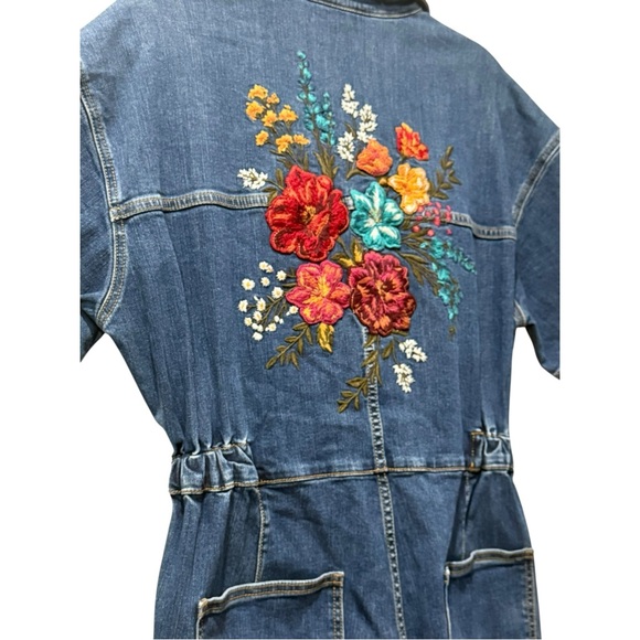 Driftwood x Free People | Randi‎ Floral Embroidered Denim Jumpsuit Medium $228 - Picture 7 of 10